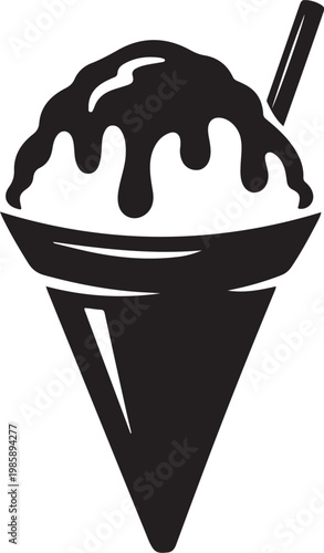 Clean black silhouette of shaved ice cone with syrup 