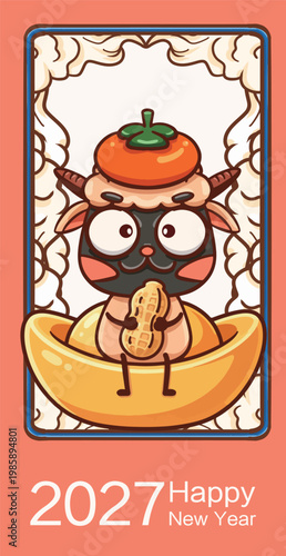 Cartoon Persimmon and Sheep Series New Year Illustration Poster Material
