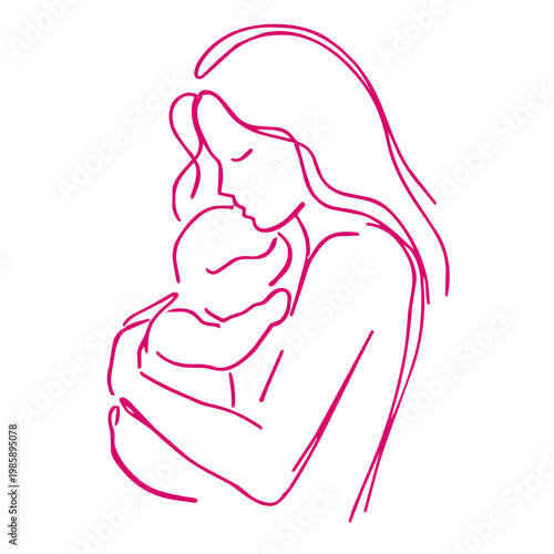 Happy Mother's Day - One-line art, line art of mother with Baby
