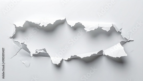 Ripped White Paper Sheet with Torn Hole on a Bright White Background