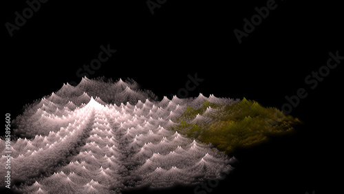 Abstract Digital Landscape of Spiky Mountains with Luminous Peaks and Gradient Hues