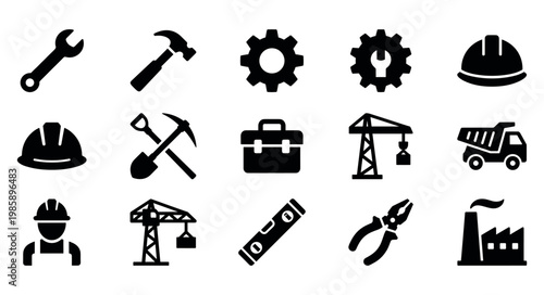 Labor web icons in line style. Labor day, construction, worker, gear, job, collection. Vector illustration.