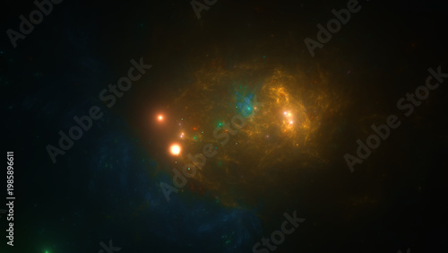 Vibrant Cosmic Nebula with Bright Stars and Swirling Interstellar Gas in Deep Space
