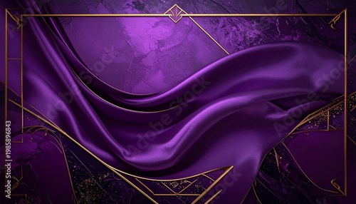 Elegant Purple Silk Fabric with Golden Frame Background.