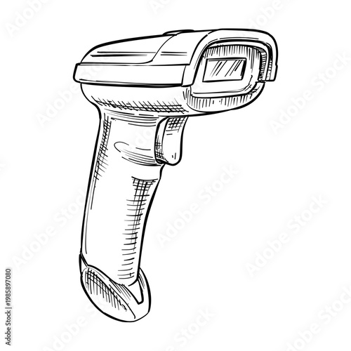 wireless barcode scanner vector line art hand drawn illustration