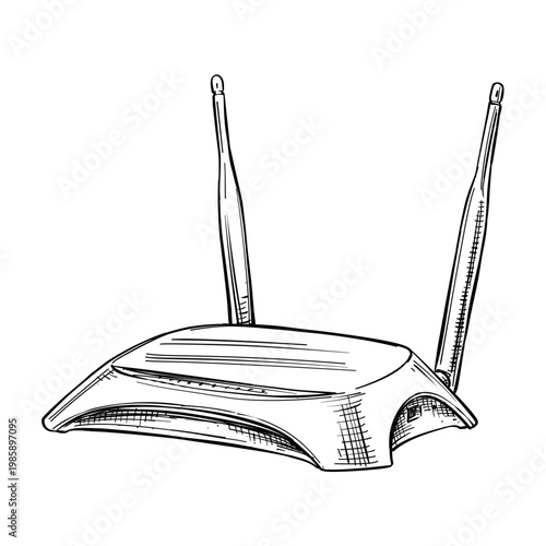 wireless n router vector line art hand drawn illustration