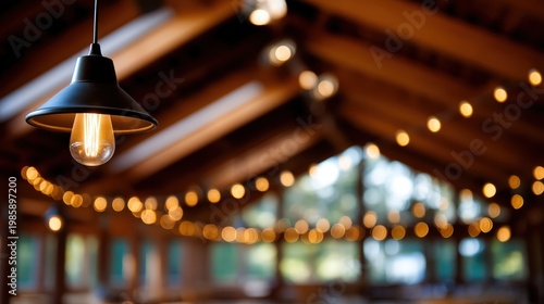 Four light bulbs hang from a wooden beam in a ceiling, casting warm light in an indoor area for brightening the space