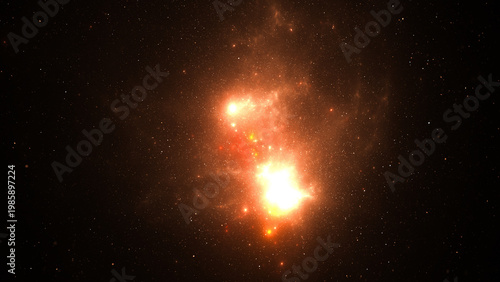 Cosmic Nebula with Bright Stellar Glow and Countless Stars in the Universe