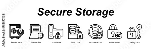 Secure Storage banner web icon vector illustration concept with an icon of Secure Vault, Secure File, Lock Folder, Data Lock, Secure Backup, Privacy Lock, Safety Lock