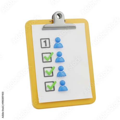 Clipboard with icons representing various file types and organization tools isolated on white background