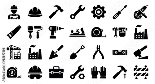 Labor web icons in line style. Labor day, construction, worker, gear, job, collection. Vector illustration.