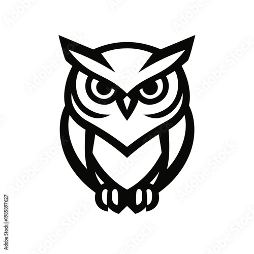 A stylized illustration of an owl with a fierce expression on a white background
