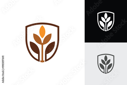 Agriculture Protection Logo with Wheat Plant in Shield Organic Growth and Farm Security Symbol