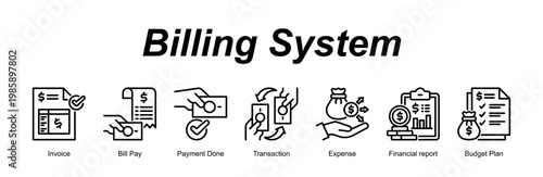 Billing System banner web icon vector illustration concept with an icon of Invoice, Bill Pay, Payment Done, Transaction, Expense, Financial report, Budget Plan