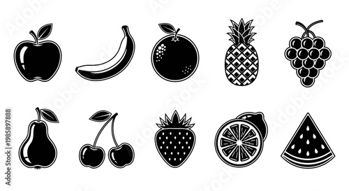 Fresh Fruit Black and White Glyph Icons