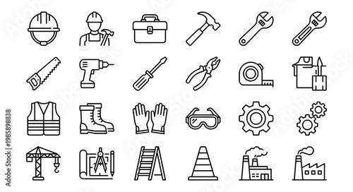 Labor web icons in line style. Labor day, construction, worker, gear, job, collection. Vector illustration.