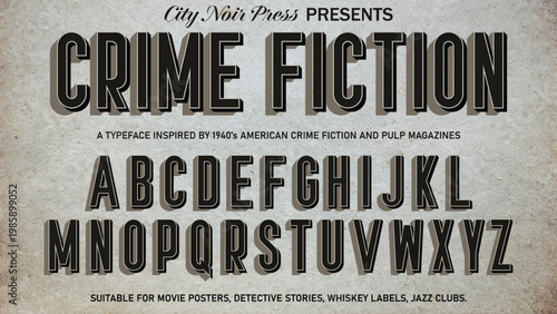 Crime Fiction, Noir Font, VIntage Vector Design, Uppercase Letters