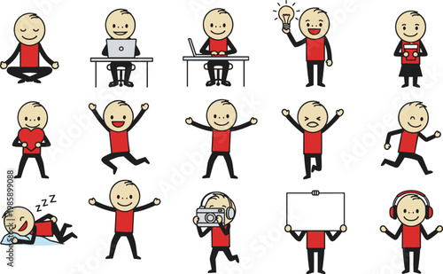 
Cartoon Business Character Pose Set with Working Thinking Dancing Sleeping Photography and Presentation Action Elements