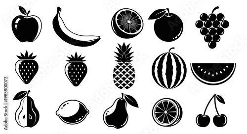 Minimalist Fresh Fruit Icons and Organic Food Vector Elements