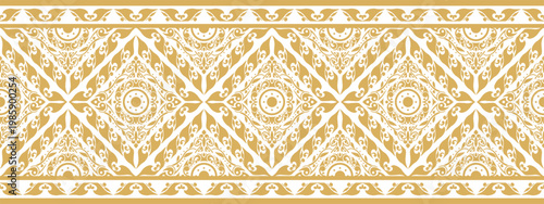 Gold ethnic border ornament. Geometric ethnic oriental seamless pattern. Stripe vector illustration. Native American Mexican African Indian tribal. Design border, textile, fabric, clothing, carpet.