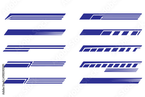 Racing stripes for car tuning pack. Stickers for covering car bodies. Isolated vector illustration on white background.