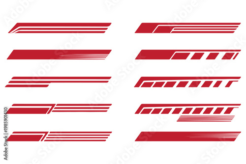 Racing stripes for car tuning pack. Stickers for covering car bodies. Isolated vector illustration on white background.