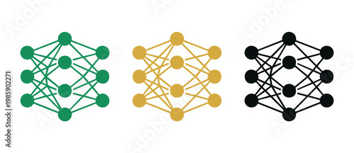 Neural Network Icons Set, Deep Learning Architecture Diagram, Vector Artificial Intelligence Symbols, Connected Nodes and Layers Concept for Data Science and Machine Learning Technology Visualizations