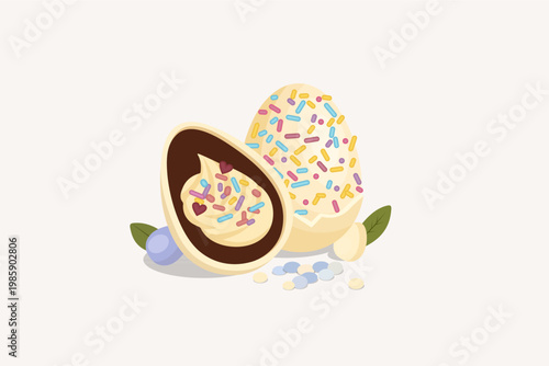 Easter Chocolate Eggs with Creamy Filling and Colorful Sprinkles Illustration