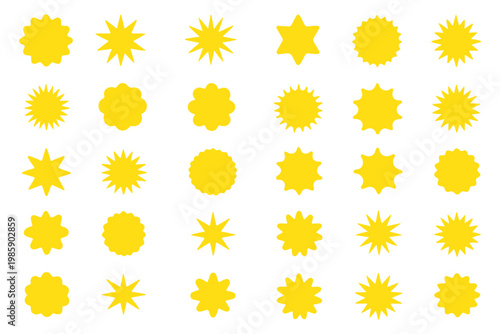 Set of red starburst and sunburst sale badges_best price, quality mark and discount sticker tags vector