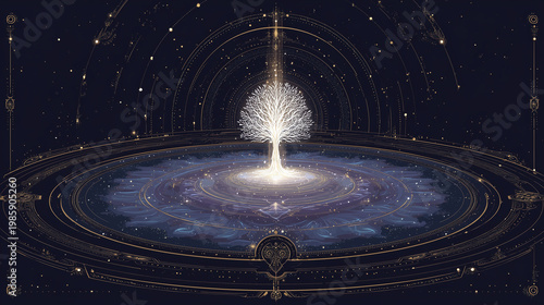 Spiritual and Mystical Tree Illustration Wallpaper