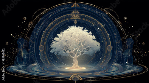 Spiritual and Mystical Tree Illustration Wallpaper