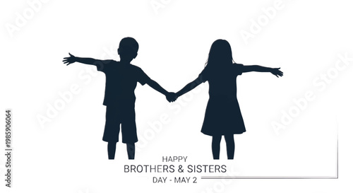 Brothers and Sisters Silhouette, Happy Brothers & Sisters Day, Family Unity Vector, Black Silhouettes