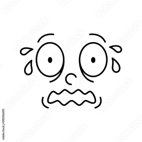 Retro cartoon face with scared expression and sweat drops