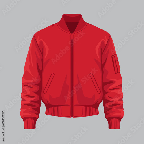 Stylish red bomber jacket illustration for fashion and apparel designs, showcasing modern sportswear and outerwear style