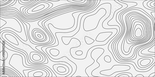 Abstract topographic map background with grey contour lines on white, seamless pattern for terrain cartography design. minimalist vector illustration, geographic terrain, elevation, relief mapping