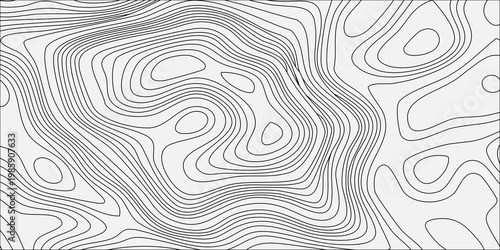Abstract topographic map background with grey contour lines on white, seamless pattern for terrain cartography design. minimalist vector illustration, geographic terrain, elevation, relief mapping