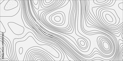 Abstract topographic map background with grey contour lines on white, seamless pattern for terrain cartography design. minimalist vector illustration, geographic terrain, elevation, relief mapping