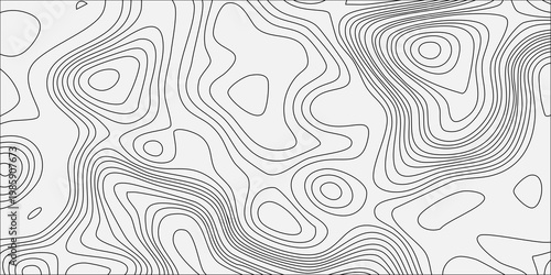 Abstract topographic map background with grey contour lines on white, seamless pattern for terrain cartography design. minimalist vector illustration, geographic terrain, elevation, relief mapping