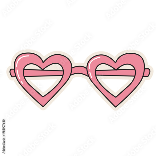 Pink heart-shaped sunglasses, retro eyewear accessory, vintage fashion, colorful vector illustration icon design.