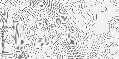 Abstract topographic map background with grey contour lines on white, seamless pattern for terrain cartography design. minimalist vector illustration, geographic terrain, elevation, relief mapping