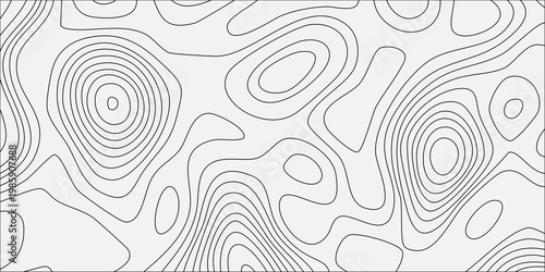 Abstract topographic map background with grey contour lines on white, seamless pattern for terrain cartography design. minimalist vector illustration, geographic terrain, elevation, relief mapping