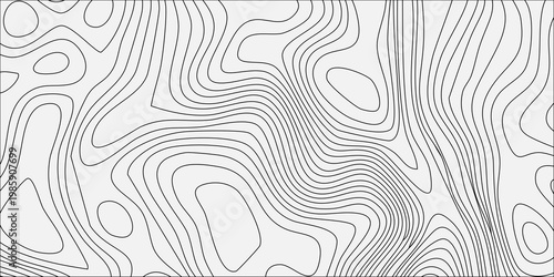 Abstract topographic map background with grey contour lines on white, seamless pattern for terrain cartography design. minimalist vector illustration, geographic terrain, elevation, relief mapping