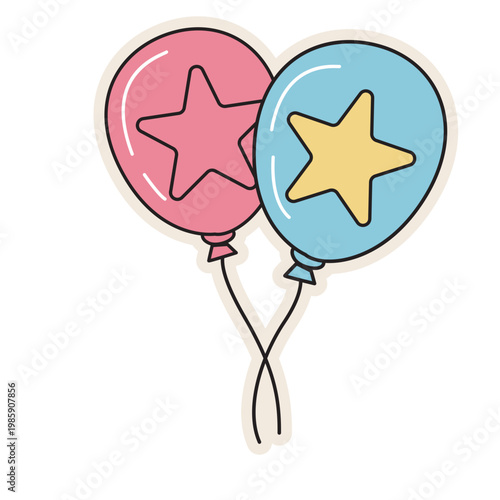 Two blue star balloons, party decoration, celebration supplies, festive event, colorful vector.