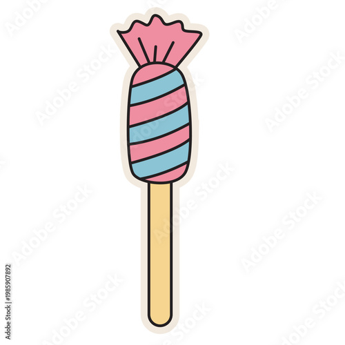 Blue and pink lollipop, retro sweet treat, vintage dessert, colorful vector icon.