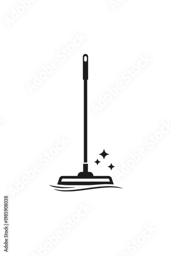 Vector icon depicting a sleek floor mop efficiently cleaning a surface with liquid, symbolizing sparkling cleanliness and impeccable hygiene. Perfect for professional cleaning service logos, household