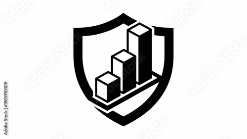 Bold shield enclosing ascending data bars - for analytics protection illustration
