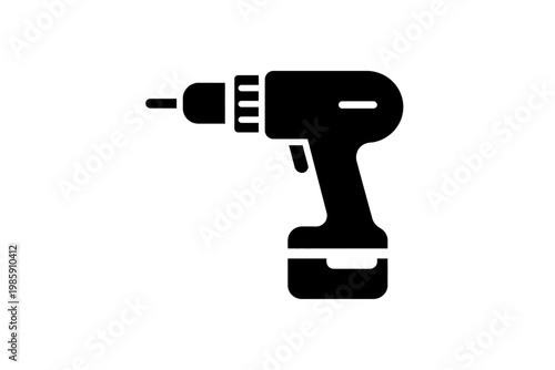 Black Silhouette of a Cordless Electric Drill, a Versatile Handheld Power Tool for Drilling Holes and Driving Screws in Various Materials for DIY and Professional Projects, Illustrating a Compact and