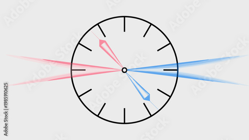 Geometric clock face with laser pointer hands - for high-tech illustration