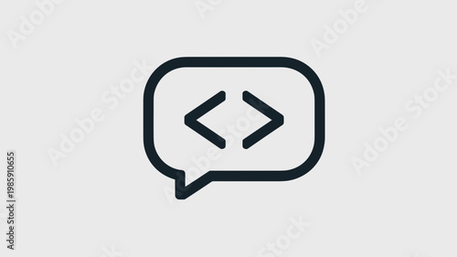 Clean bubble mark with coding bracket inside - for software dialogue concept graphic