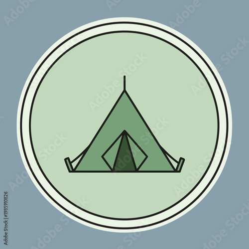 Clean vector icon featuring a green camping tent within a circular outline, embodying the spirit of tranquil outdoor adventures, wilderness exploration, and peaceful nature retreats